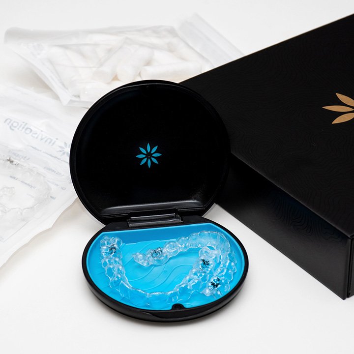 Close-up of Invisalign clear aligners for dental treatment